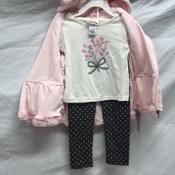 Little lass 3 pc Hoodie fur vest outfit set - Picture 3 of 7